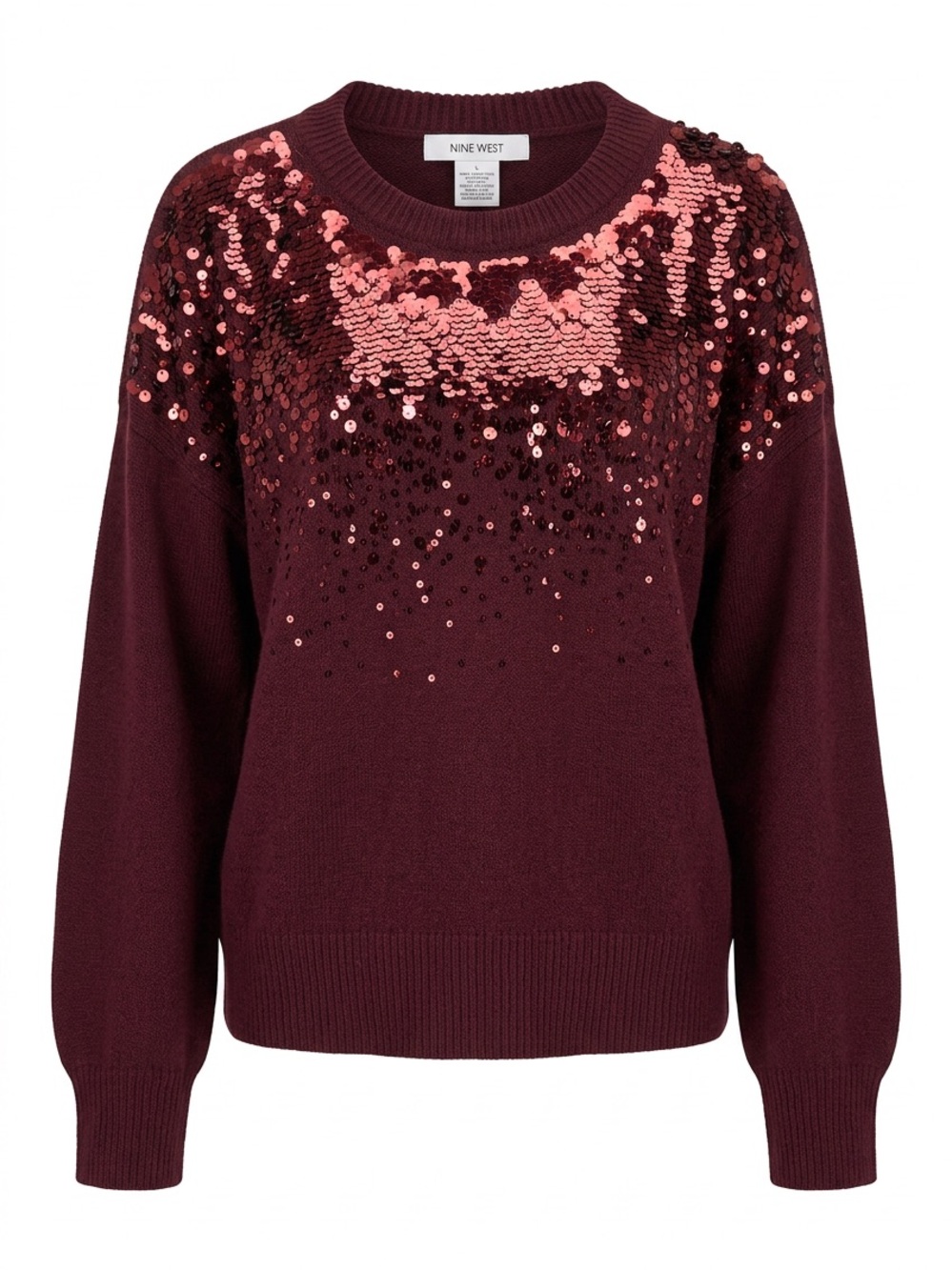 Nine West Burgundy Sequin Sweater Holiday Knit Pullover